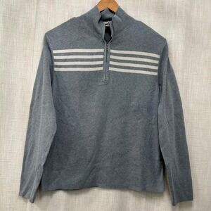 Banana Republic Mens L Sweater Gray  Cream Stripes 1/4 Zip Pullover‎ Cotton Wool